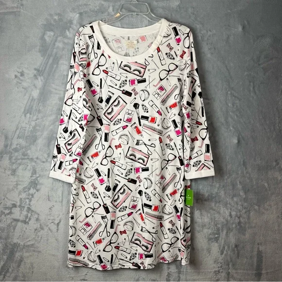 NWT Kate Spade Dream A Little Dream Nightshirt Sz Large Multicolor Lipstick - Picture 2 of 14